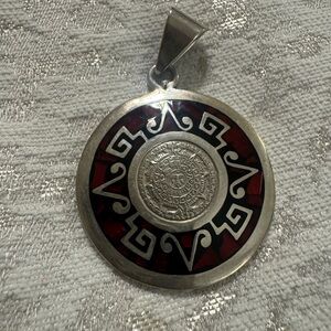 Silver and Red Mayan Aztec Pendant